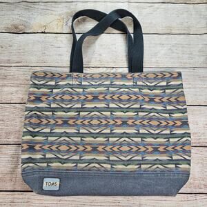 Toms Tote Bag Canvas Aztec Print Blue Boho